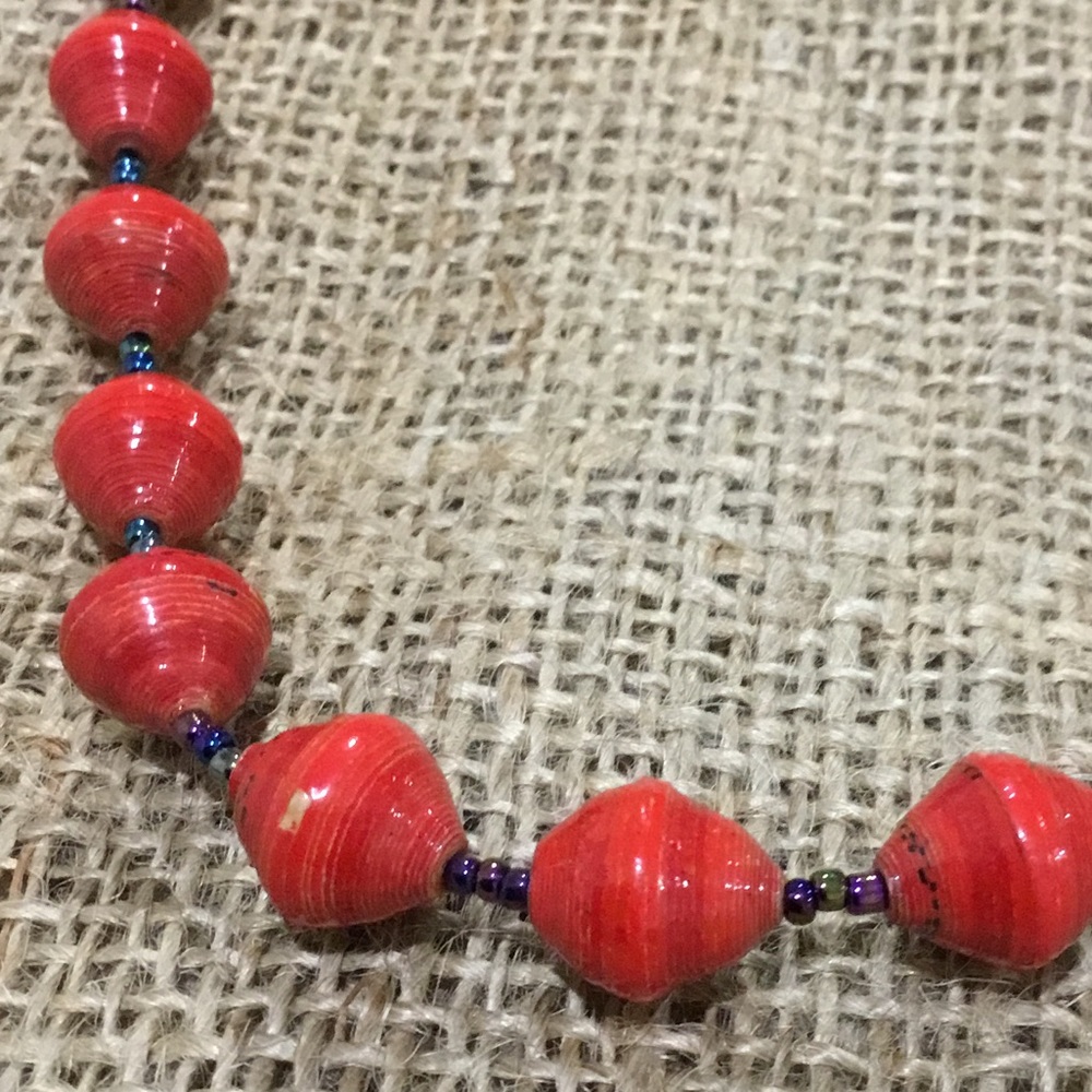 Bead for life boho red handmade paper beaded necklace